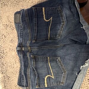 American Eagle Blue Jean Shorts with Gold Stitching